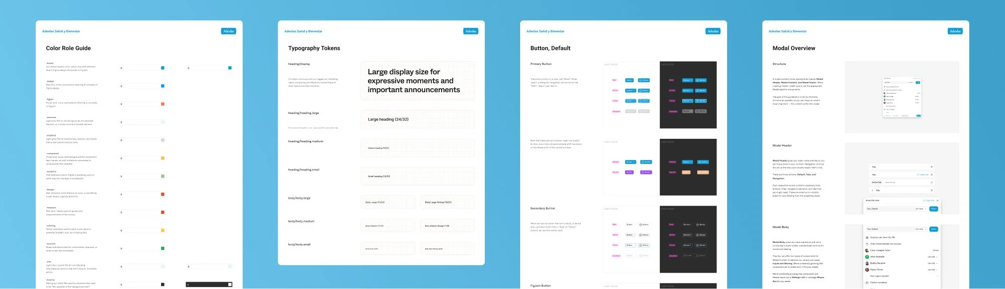 Documento con cuatro páginas del design system