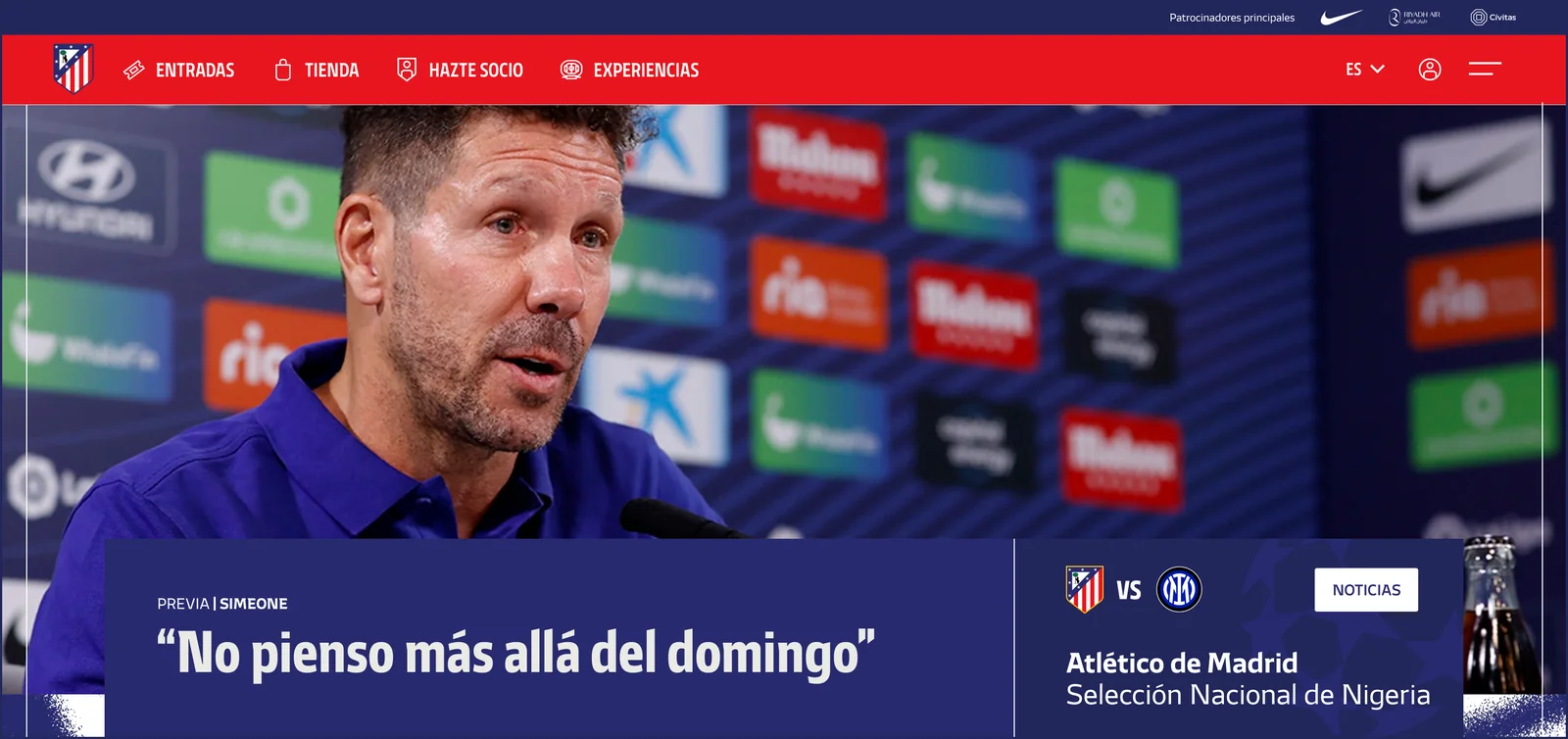 Hero de la home con la previa del partido y una entrevista destacada