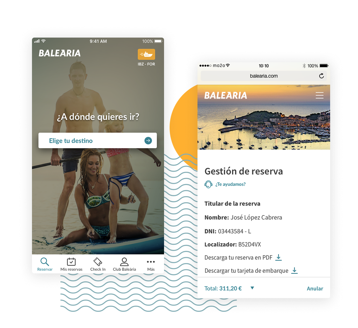 Pantalla de inicio de la app de Baleària con el buscador de billetes